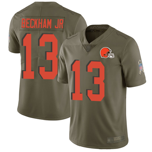 Cleveland Browns Odell Beckham Jr Men Olive Limited Jerse #13 NFL Football 2017 Salute To Service